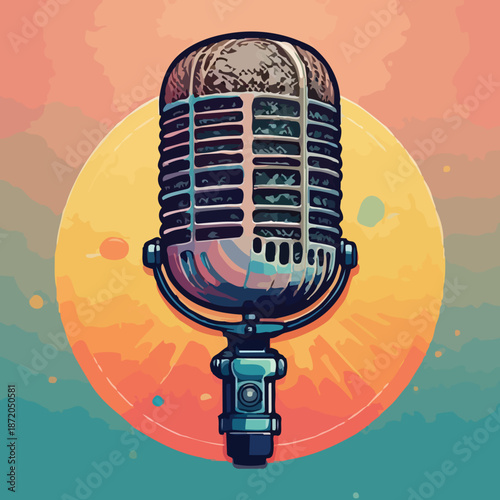 Vintage Microphone Illustration - A Retro Audio Recording Device.