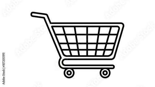 A simple black and white line drawing of a shopping cart on a white background.