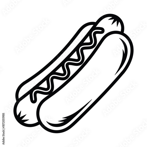 Hot Dog Vector Illustration - Retro Fast Food Line Art Snack Clipart