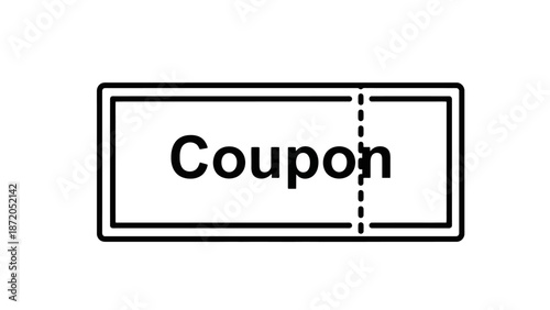 A simple black and white line drawing of a coupon with the word "Coupon" printed on it, with a perforated line indicating where it can be torn.