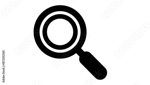 A simple, bold, black icon representing a magnifying glass with concentric circles, symbolizing search and discovery.