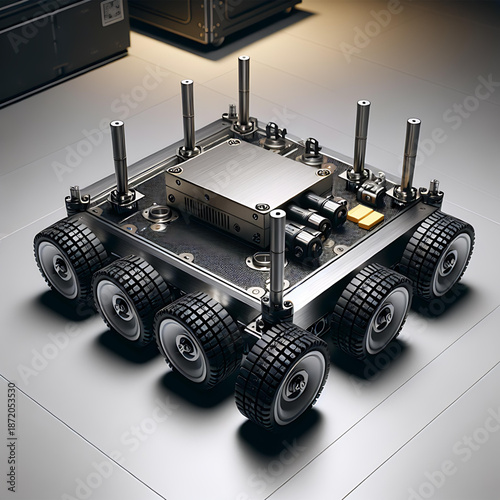 Robotic Innovation: A cutting-edge robotic rover showcases a sleek design, highlighting technological advancements in exploration, transport, and science.