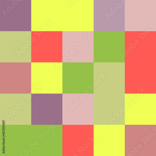 Bright background of squares. Red, yellow, and green. Tetris figures. Colorful festive background. Vector illustration
