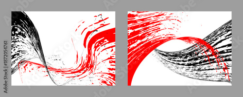 Black and red paint strokes on a white background. Set of two templates. Graffiti element. Design for banners, posters, booklets, covers, and magazines. EPS 10.