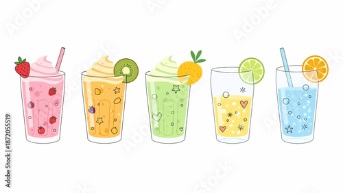 Colorful Cocktails with Fresh Fruit Garnishes.