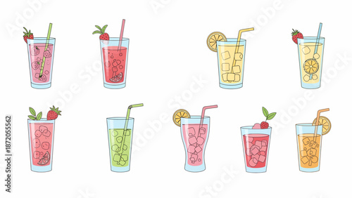 Colorful Cocktails with Fruits and Garnishes.