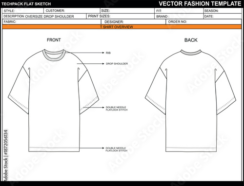 OVERSIZE DROP SHOULDER FLAT SKETCH FASHION TEMPLATE TECHNICAAL ILLUSTRATION
