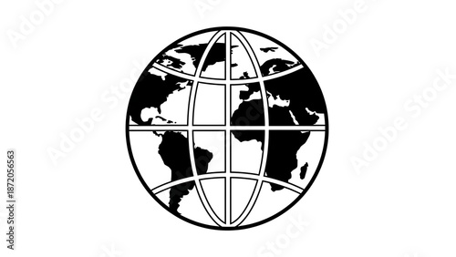 Wallpaper Mural Globe illustration earth outline with grid lines on white Torontodigital.ca
