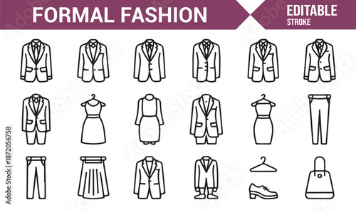 Corporate and formal wear outline icon set