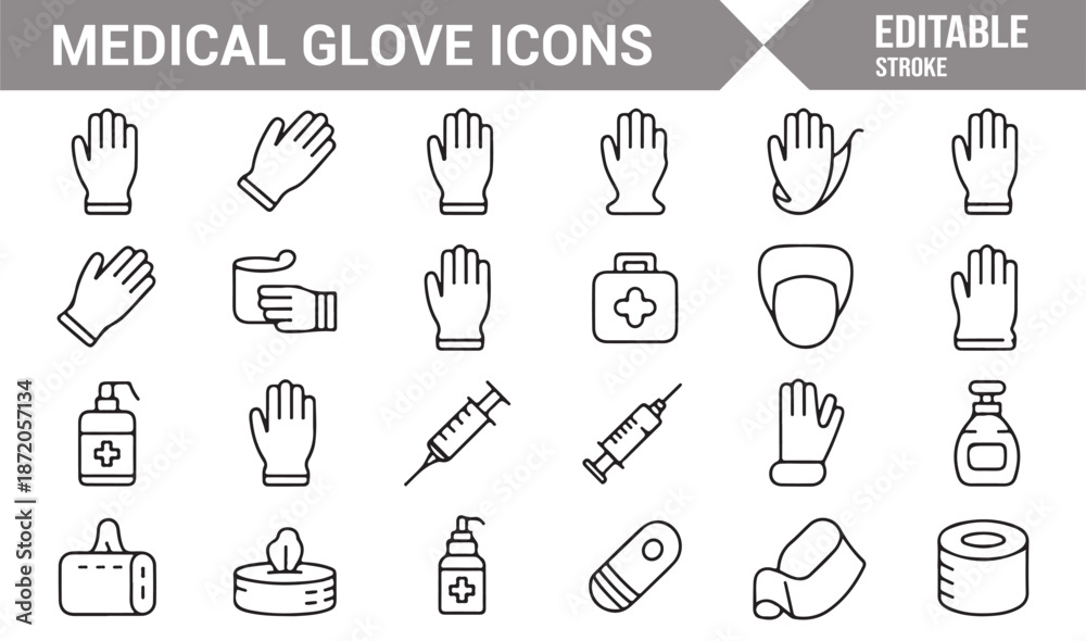Naklejka premium Disposable medical glove icon collection in minimal style