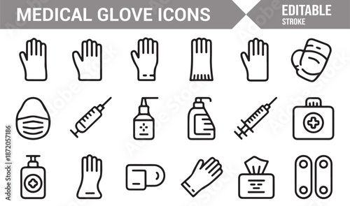 Hospital safety glove outline icons for healthcare projects