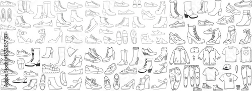 A diverse collection of hand-drawn footwear, showcasing various styles for different occasions.