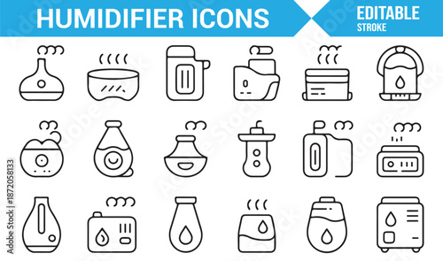 Editable humidifier and moisture control outline icon pack