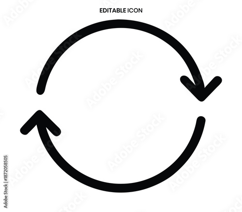 A simple black circular arrow icon with two opposing arrowheads indicating a process loop