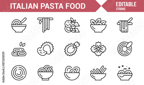 Italian pasta dishes icon collection in minimal outline style