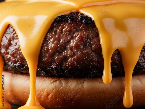 Melted cheese on a beef patty
