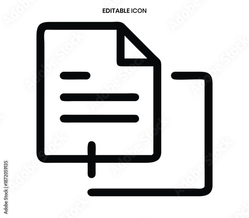 Simple black outline icon depicting a document with lines of text and a paperclip attachment