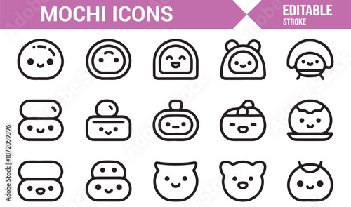 Cute mochi food icon set for branding and illustration use