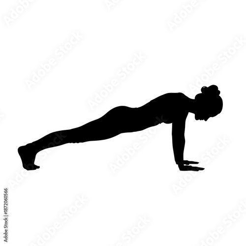 Silhouette of a woman performing a plank exercise.