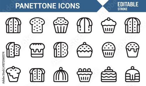Holiday panettone bread icons for Christmas food branding and menus