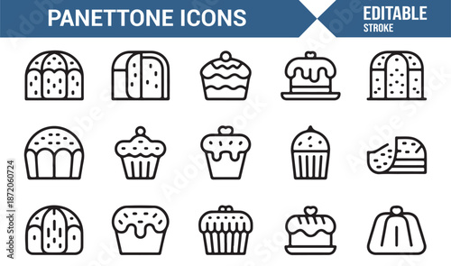 Christmas panettone bakery icons in clean outline style for menus and packaging