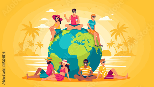 Diverse group of people enjoying global travel and leisure activities.