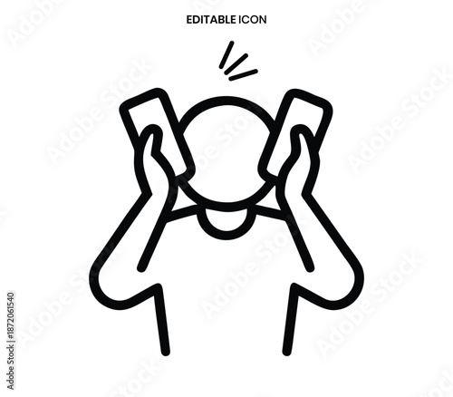 A simple line drawing depicts a person with their hands covering their face in distress