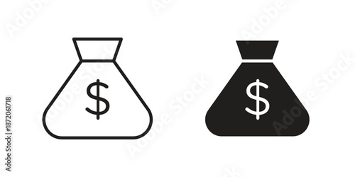 Money bag icons In Trendy Design Vector Eps 10, Editable Stroke and solid flat.
