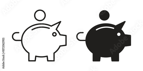 Piggy bank icons In Trendy Design Vector Eps 10, Editable Stroke and solid flat.
