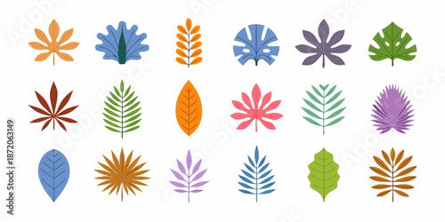 A colorful collection of various stylized leaf shapes and designs