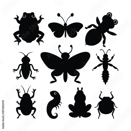 set of black ants and bugs amp on white background
