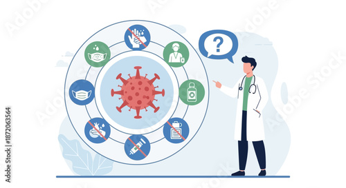 Doctor Explaining Coronavirus Prevention Methods and Vaccination Information Campaign