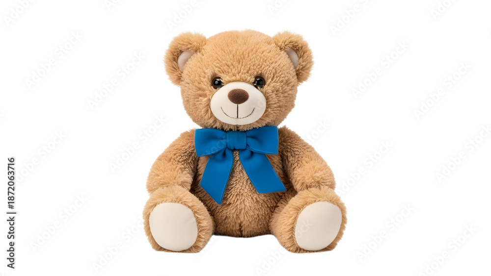 Fototapeta premium A cute teddy bear with a blue bow on transparent background