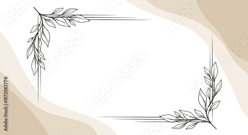 Elegant botanical frame design with sketched leaves and neutral abstract background