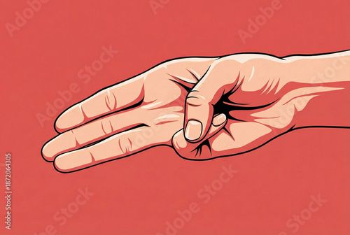 Hand showing three fingers up, stylized pop art graphic for communication, advertising, and modern art.