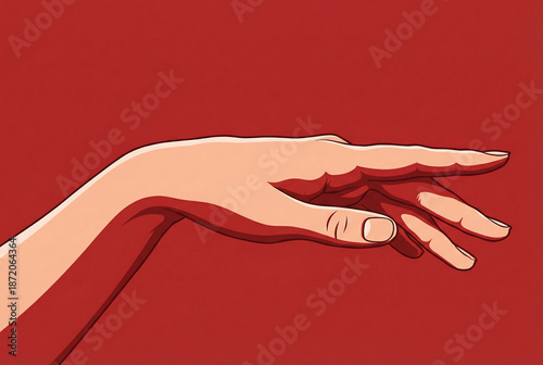 Vintage pop art style hand gesture illustration on solid red. Retro comic aesthetic suitable for creative posters, flyers, and bold marketing visuals.