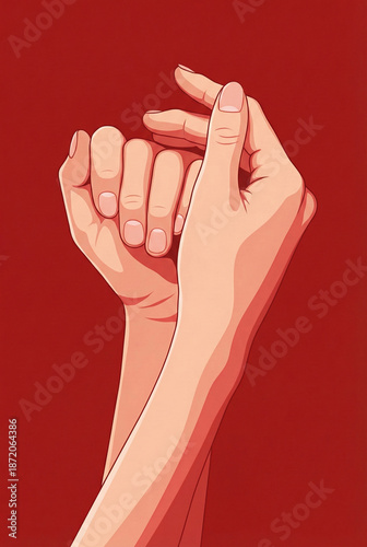 Modern flat design poster art featuring intertwined arms and hands. Stylish conceptual illustration for contemporary wall decor and social media.