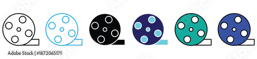 Circular Film Reel or Perforated Disc Icons Set in Multiple Colours