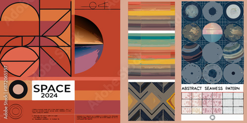 Geometric abstraction with circles lines and color blocks in a modern design