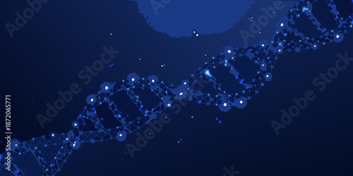 Abstract representation of a dna double helix structure in dark blue tones