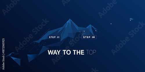Abstract mountain illustration with steps leading towards the peak and inspiring text