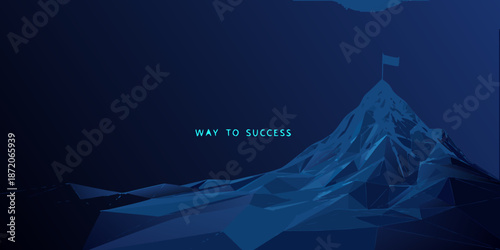 A polygonal mountain peak with a flag symbolizing the way to success