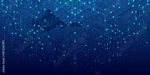 Abstract digital background with interconnected lines and a silhouetted city skyline