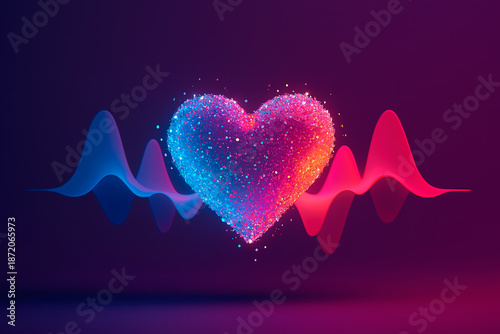 Digital artistic representation of a heart with sound waves