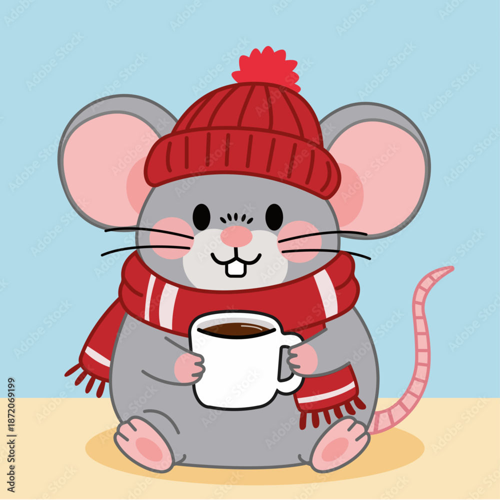 Fototapeta premium a mouse with a cup of coffee