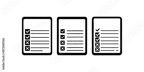Checklist icons set showing varying levels of task completion on paper document