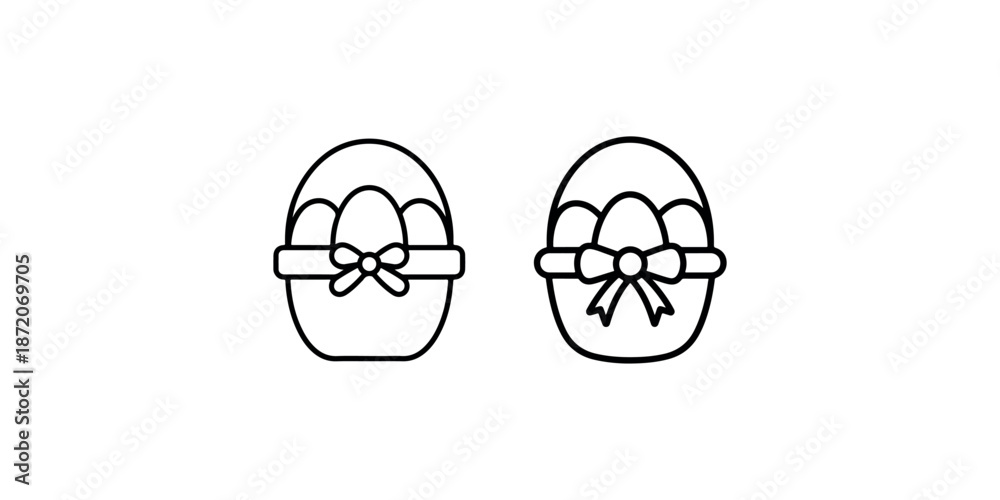 Obraz premium Easter basket icon with eggs and ribbon bow decoration for holiday celebration greeting