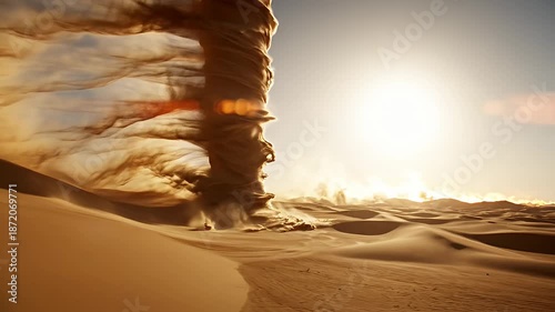 Wallpaper Mural Massive Dust Devil Swirling in Arid Desert Landscape Under Bright Sun. Torontodigital.ca