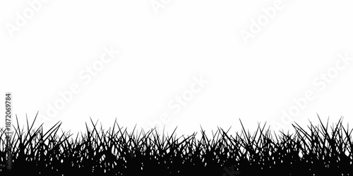 A simple black and white image depicting a patch of grass on a white background