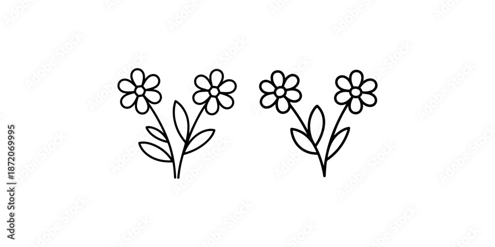 Fototapeta premium Flower bouquet icon with two blooming plants and leaves for nature and garden themes set